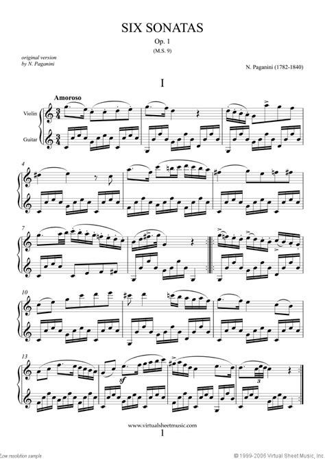 Paganini - Sonatas Op.1, M.S. 9 sheet music for violin and guitar ...