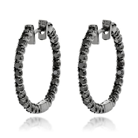 14K Black Diamond Hoop Earrings 1.79ct