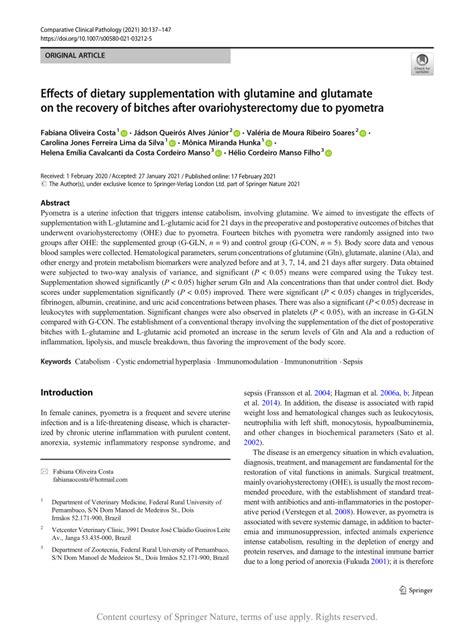 Effects of dietary supplementation with glutamine and glutamate on the recovery of bitches after ...