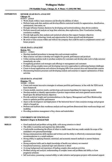 Lead Data Analyst Resume Samples | Velvet Jobs