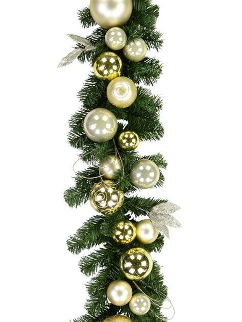 Gold & Champagne Bauble Pre-decorated Pine Garland - 2.7m | Product Archive | Buy online from ...