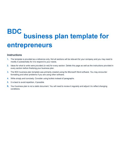 1- Blank Business Plan Template - BDC business plan template for ...