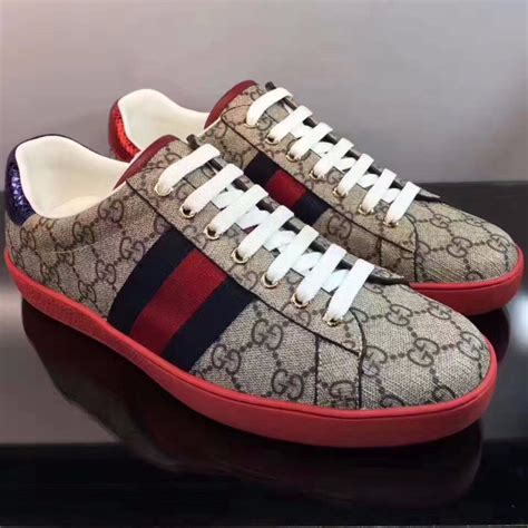 Gucci Men Ace GG Supreme Canvas Sneaker Shoes-Red - LULUX