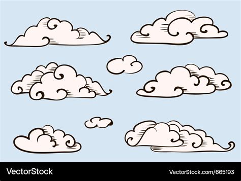 Clouds set vintage stylized drawing Royalty Free Vector