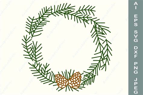 Pine cone wreath svg, Christmas wreath svg, Pine tree branch