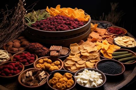 Premium AI Image | Various dried snacks created using a dehydrator