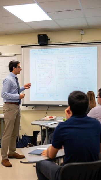 Premium AI Image | A teacher standing in front of a whiteboard explaining a concept to a ...