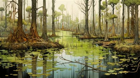 Cypress Swamp: Hyper-detailed Illustration by Frank Taylor Stock Illustration - Illustration of ...