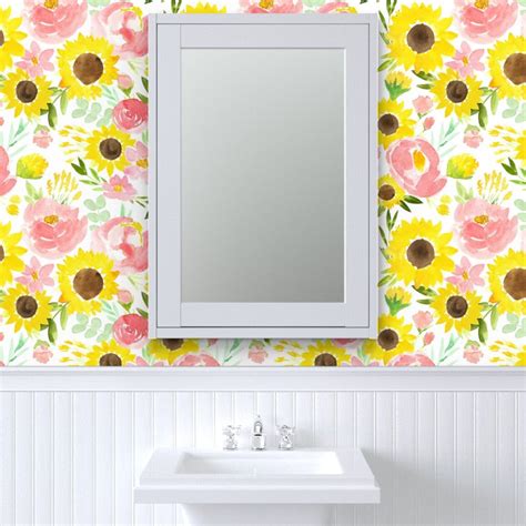 Watercolor Sunflower Botanical Wallpaper Sunflower Garden - Etsy