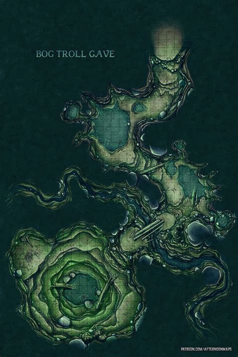 [OC][ART] Bog Troll Cave Battle Map (Mini-Dungeon) - 30x45 : r/DnD