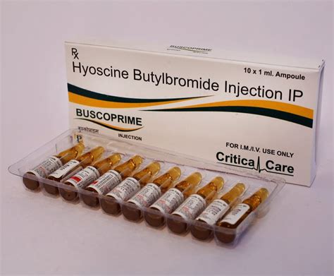 Liquid Buscoprime 20mg Hyoscine Butylbromide Injection, Prescription, Packaging Size: 10 X 1 ml ...