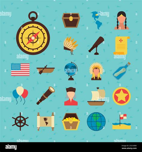 usa flag and Happy colombus day icon set over blue background, flat style, vector illustration ...