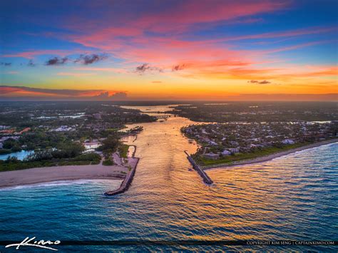 Sunset Jupiter Inlet Aerial Photography Palm Beach County Florida | HDR ...