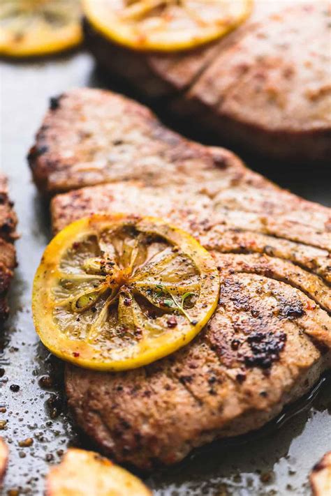 Sheet Pan Lemon Herb Tuna Steaks and Potatoes - Creme De La Crumb