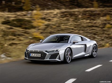 2020 Audi R8 V10 RWD Coupe (Color: Florett Silver) - Front Three-Quarter | Caricos