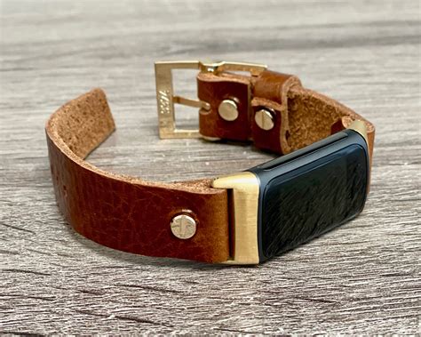 Fitbit Charge 5 Band Grain Brown Leather Fitbit Charge 5 Bracelet Gold Fitbit Charge 5 Strap ...