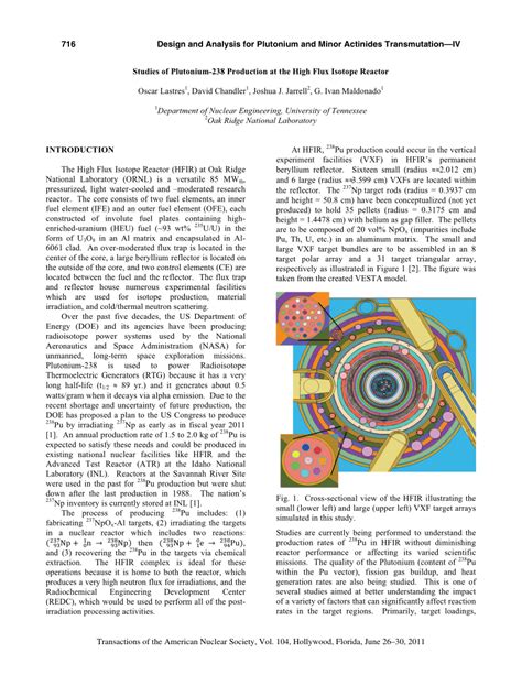 (PDF) Studies of Plutonium-238 Production at the High Flux Isotope Reactor