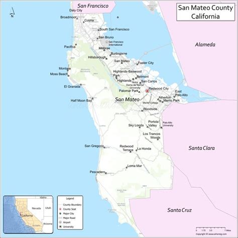 Map of San Mateo County, California showing cities, highways ...