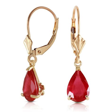 Natural Ruby Teardrop Leverback Dangle Earrings Solid 14k Yellow Gold 1864-Y | Leverback dangle ...