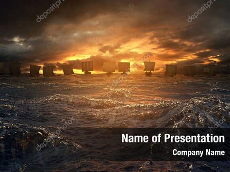 Horizon vikings ships stormy ocean PowerPoint Template - Horizon vikings ships stormy ocean ...