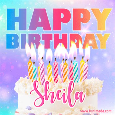 A BDay greeting card for Sheila featuring a white frosted cake topped ...