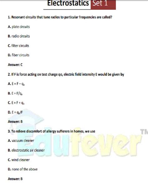 Electrostatics Class 12 Questions And Answers