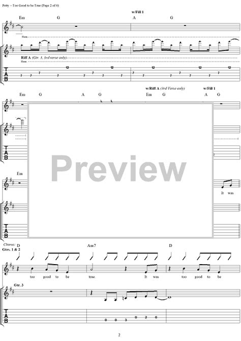 Too Good To Be True" Sheet Music by Tom Petty and The Heartbreakers for Guitar Tab/Vocal - Sheet ...