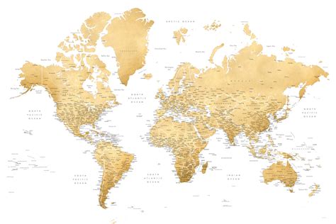 Kartta Gold world map with cities, Rossie ǀ Kaikki kaupunkikartat ja maailmankartat seinälle