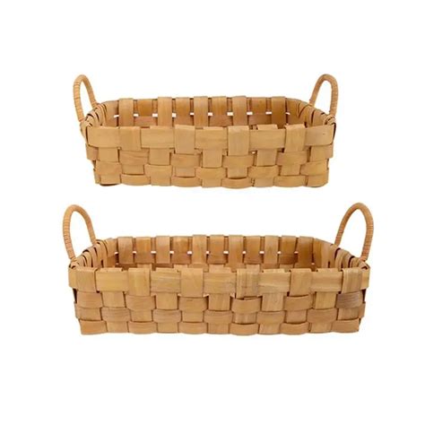 New Square Woven Wood Chip Basket Bread Fruit Basket Household Goods Storage Woven Basket Picnic ...