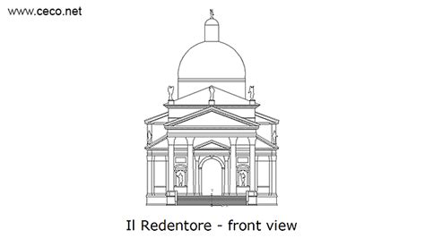 Autocad drawing Il Redentore Venice by Andrea Palladio - front dwg dxf