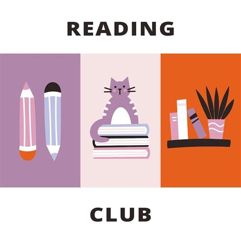 Premium Vector | Reading club poster with cute design elements