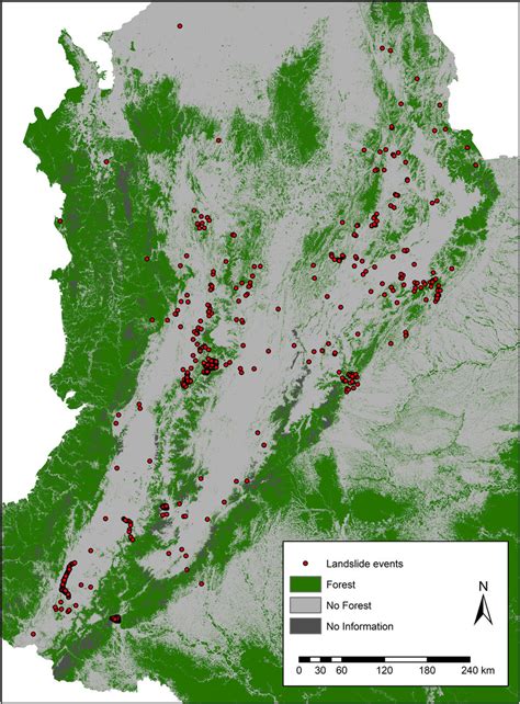 Landslide events in Colombia occurred in 2017, overlaid on the 2016 ...