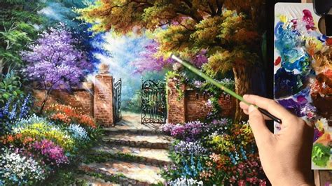 Beautiful Garden Gate Acrylics Painting - YouTube