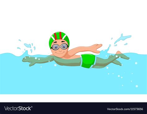 Funny cartoon boy swimmer in the swimming pool Vector Image