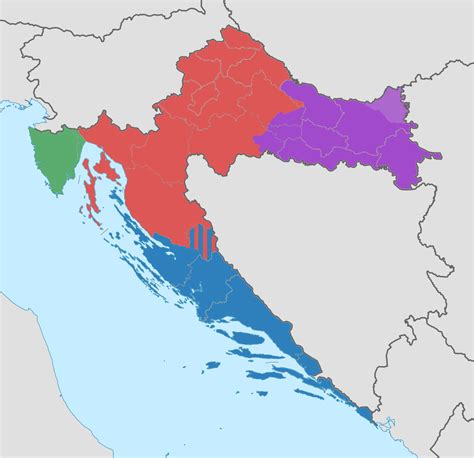 Historical Regions of Croatia : red - Croatia Proper ; blue - Dalmatia ...