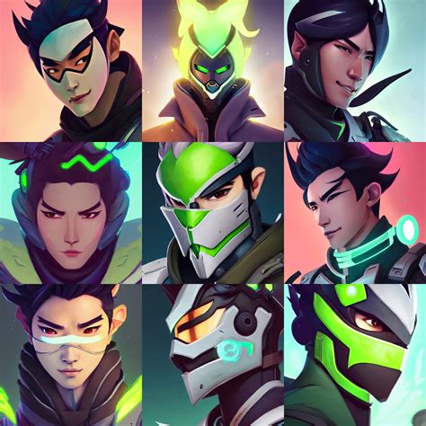 a portrait of genji from overwatch, closeup, art by | Stable Diffusion