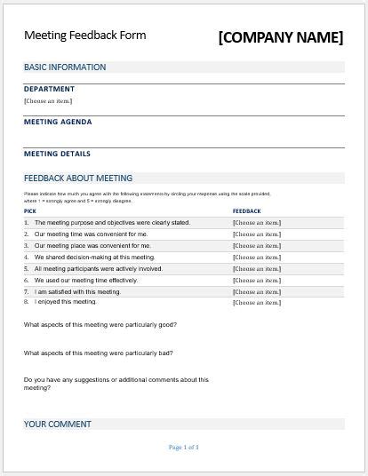 Meeting Feedback Forms for MS Word | Word & Excel Templates