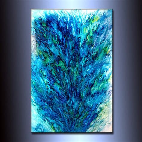 Original Modern Blue Green Abstract painting Contemporary Fine Art by – New Wave Art Gallery