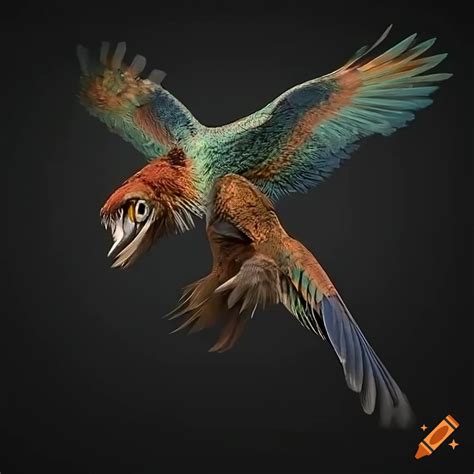 Feathered utahraptor with owl-like colors in the wild on Craiyon