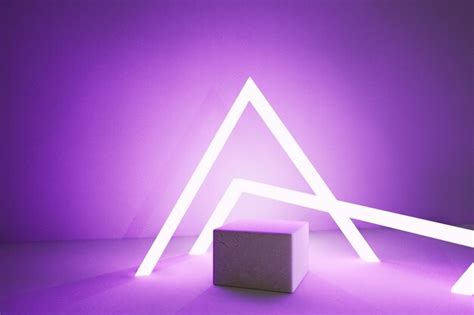 Premium Photo | A neon sign in a purple room with a white box in the middle.