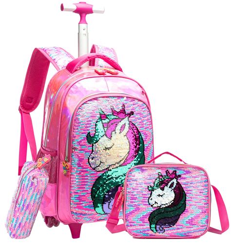 Buy School Kids Rolling Backpack for Girls With Wheels Trolley Wheeled ...