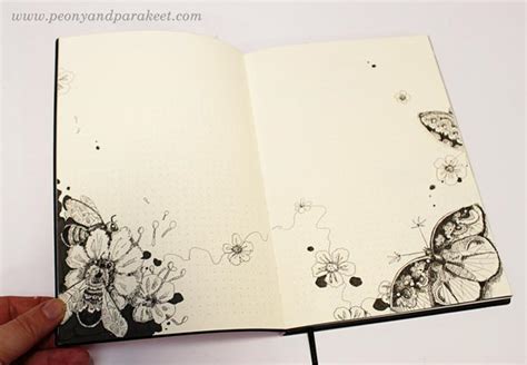 Notebook Drawings and Hand-Drawn Collage Pieces - Peony and Parakeet