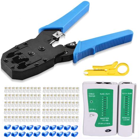 Buy rj45 Crimp Tool Kit, Cat5 Cat5e Crimping Tool with 100pcs rj45 Cat5 ...