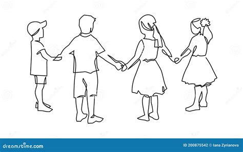 Group Of Young Children Holding Hands Continuous One Line Drawing ...