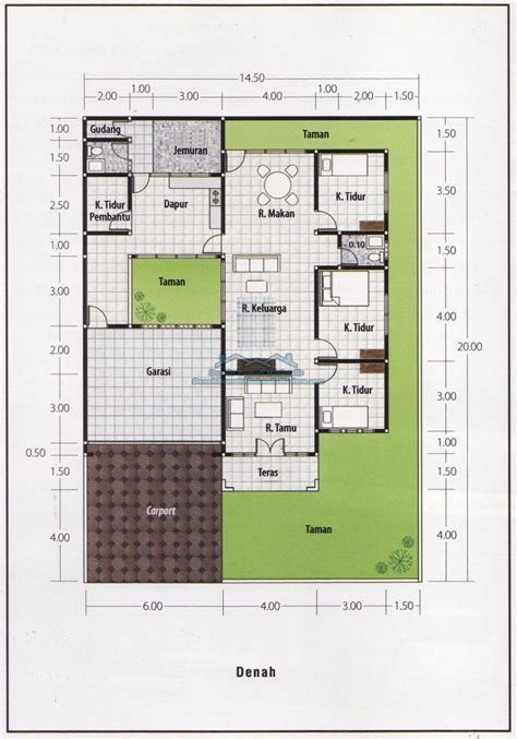 Denah Rumah 1 Lantai 3 Kamar Tidur - Modern Minimalis