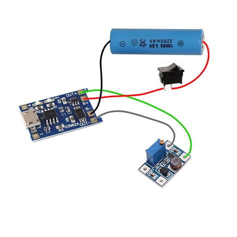 Li-ion 3.7V battery + TP4056 charger + SX1308 DC step up regulator ...