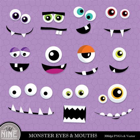 MONSTER EYES y MOUTHS Clip Art / Monster Faces Clipart | Etsy España