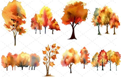 8 Watercolor Fall Autumn Tree Bundle Graphic by Design Store · Creative ...