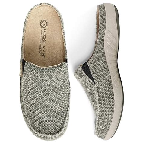 Buy Mens Orthopedic Slippers with Arch Support, Canvas House Slipper for Men with Suede Insole ...