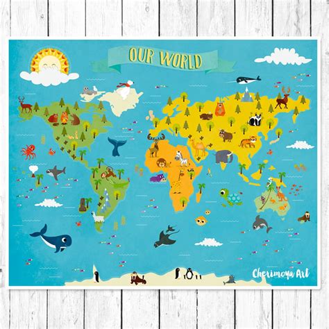 Kids World Map Personalized Baby Map Nursery World Map | Etsy